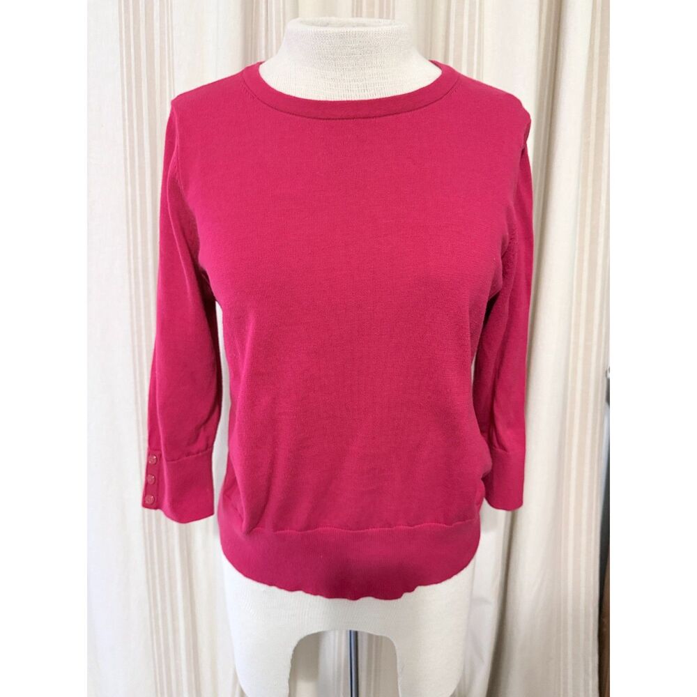 Lands’ End Supima Cotton Crewneck Sweater Women’s M Raspberry Pink